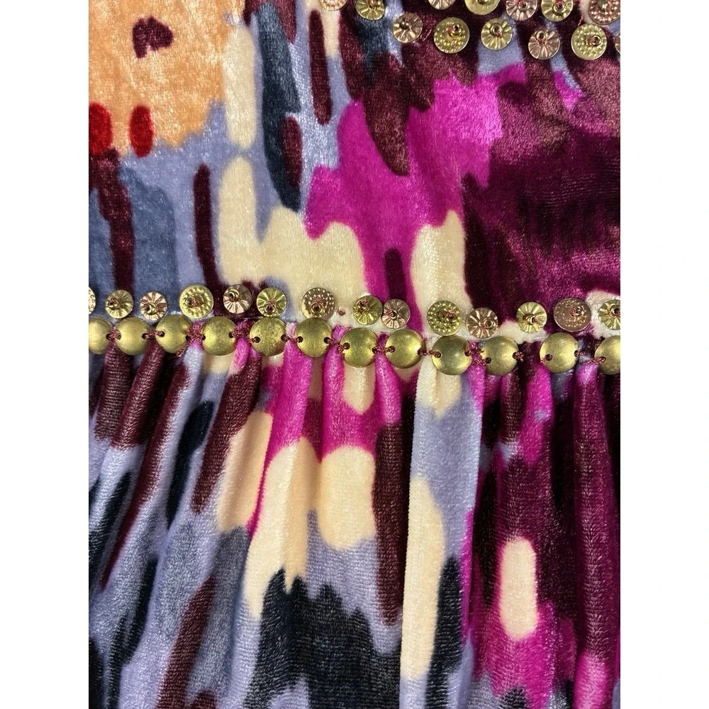 ULLA JOHNSON Size 2 Multi Color Velour Abstract Floral Beaded Blouse Boho
